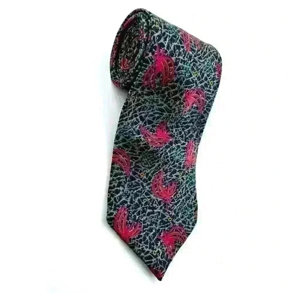 VTG Stanley Blacker 56” Tie 100% Silk Fabric Italy Made In USA Colorful‎ Retro